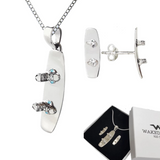 Sterling Silver Wakeboard Pendant & Earrings w/ Sterling Silver Chain