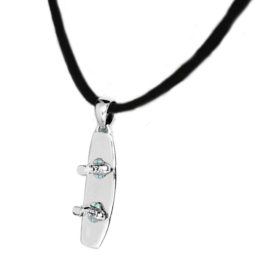 Sterling Silver Wakeboard Pendant Black