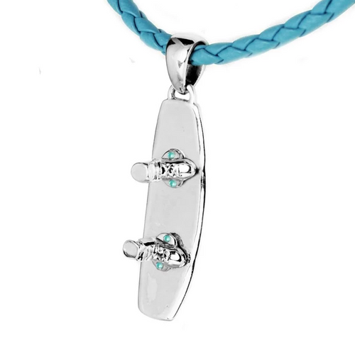 Sterling Silver Wakeboard Pendant w/ Blue Braided Necklace