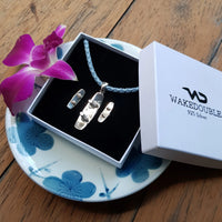 Sterling Silver Wakeboard Pendant & Earrings w/ Blue Braided Necklace
